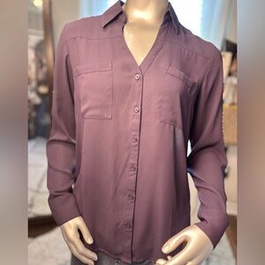 Express Portofino Blouse Purple Button Front Medium